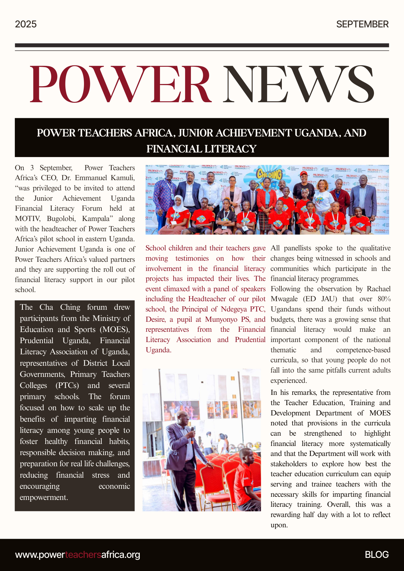 POWER TEACHERS AFRICA, JUNIOR ACHIEVEMENT UGANDA, AND FINANCIAL LITERACY