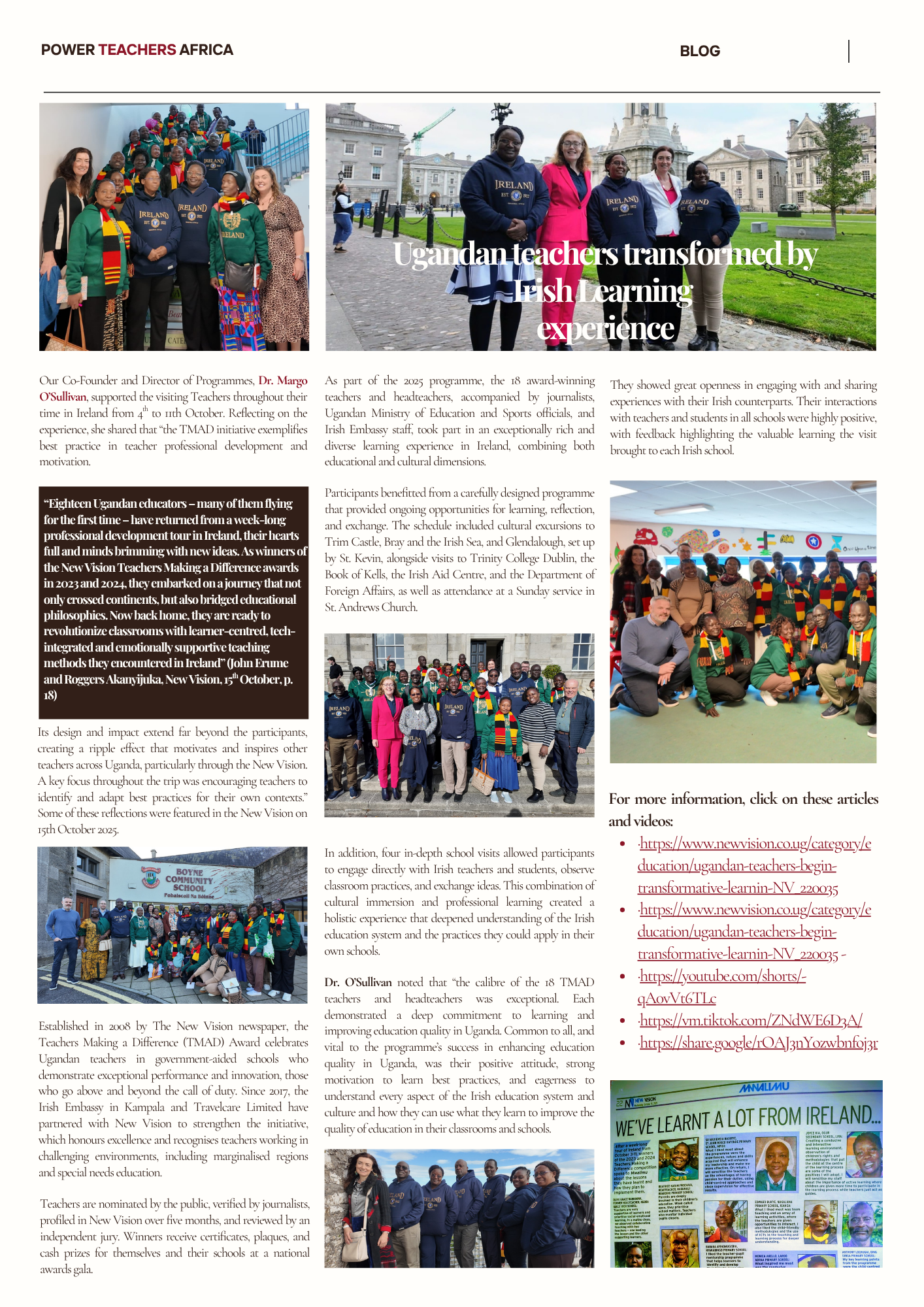 Ugandan teachers transformed by Irish Learning experience