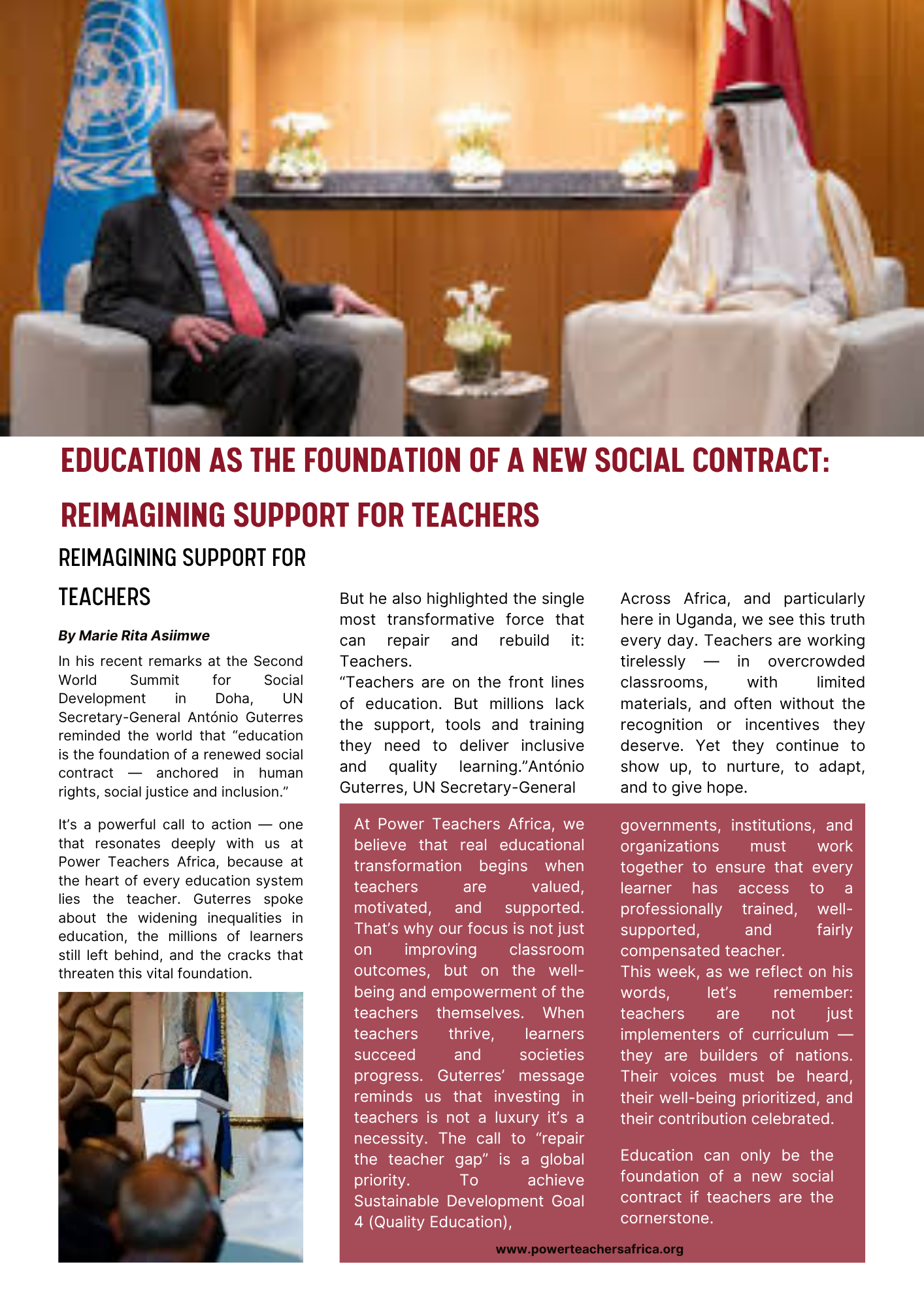 EDUCATION AS THE FOUNDATION OF A NEW SOCIAL CONTRACT: REIMAGINING SUPPORT FOR TEACHERS